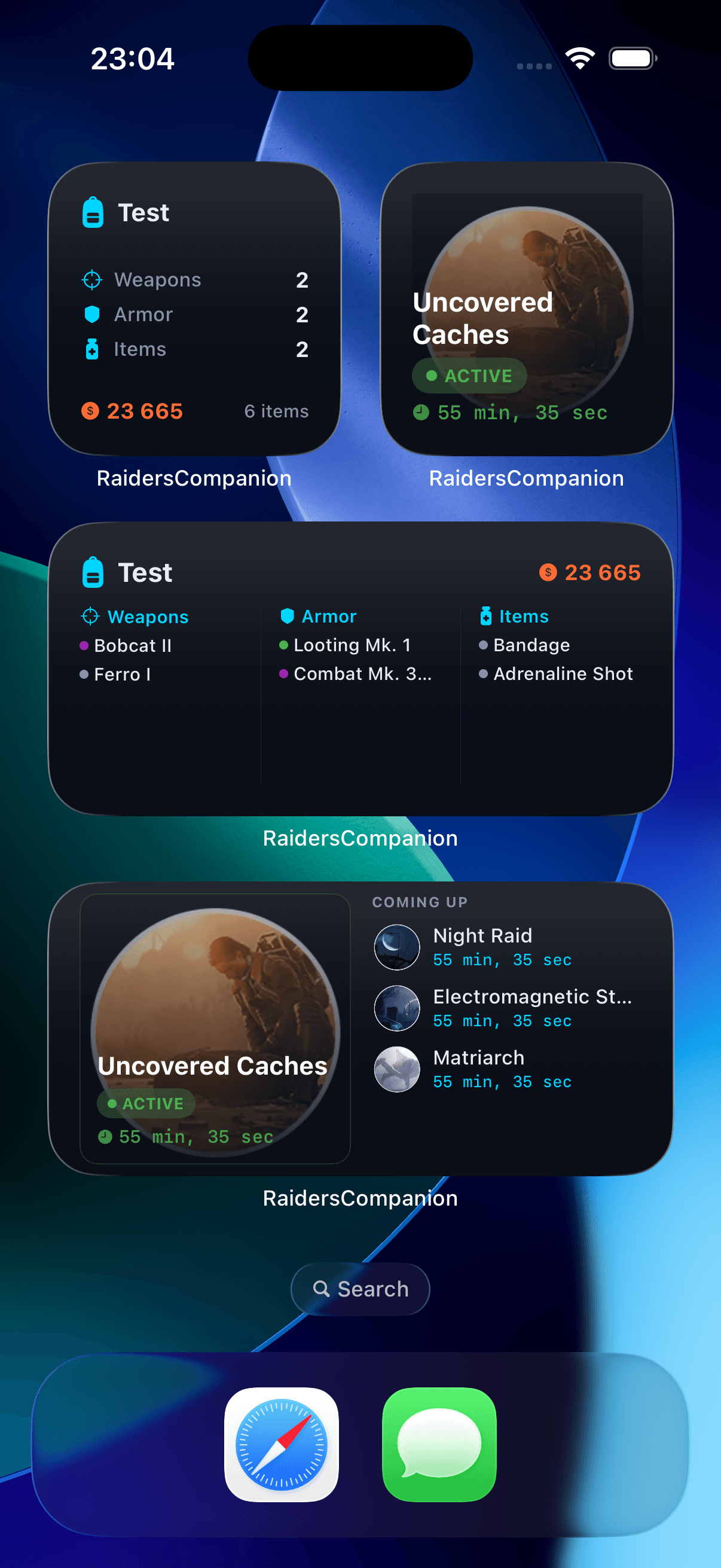 Arc Raiders Home Screen Widgets with event timers and loadout display