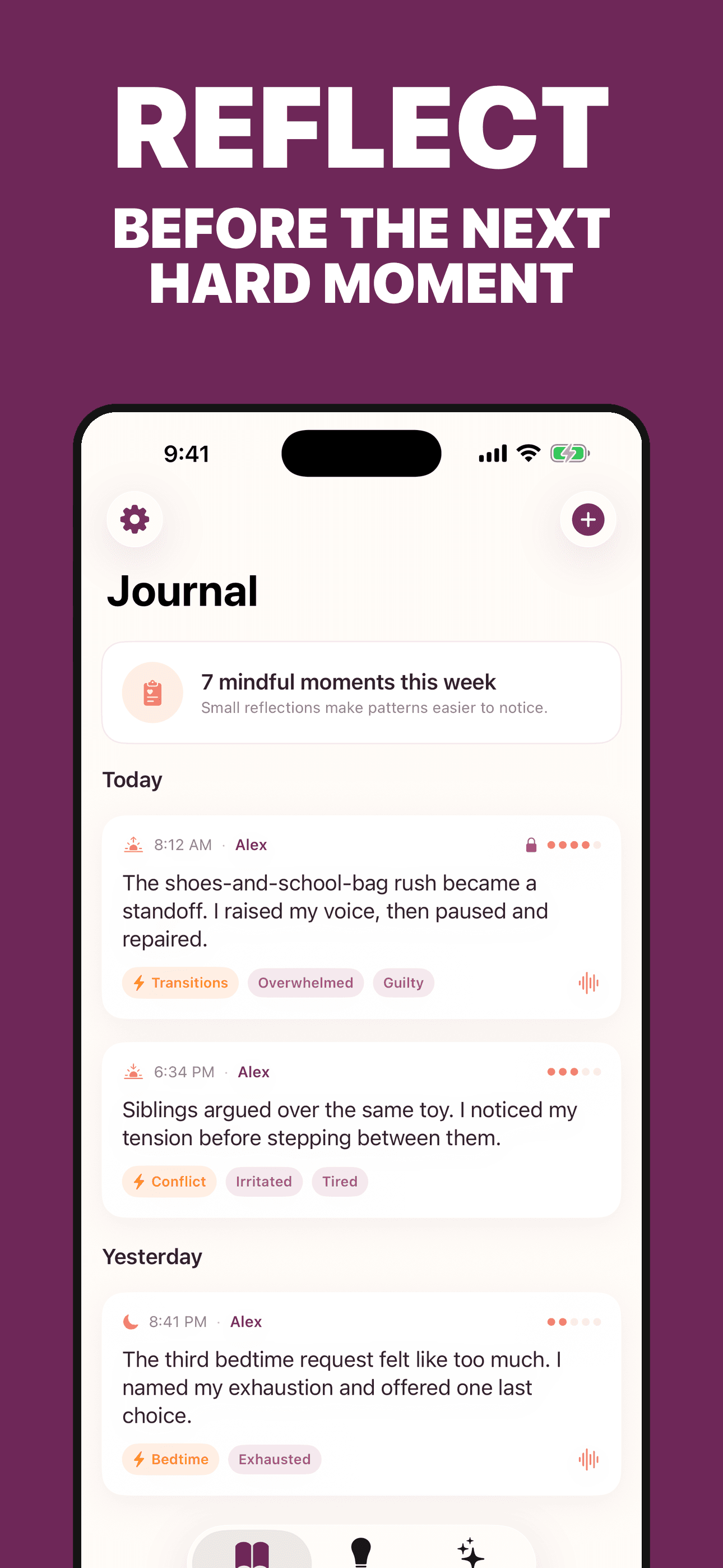 Better Parent reflective parenting journal on iPhone