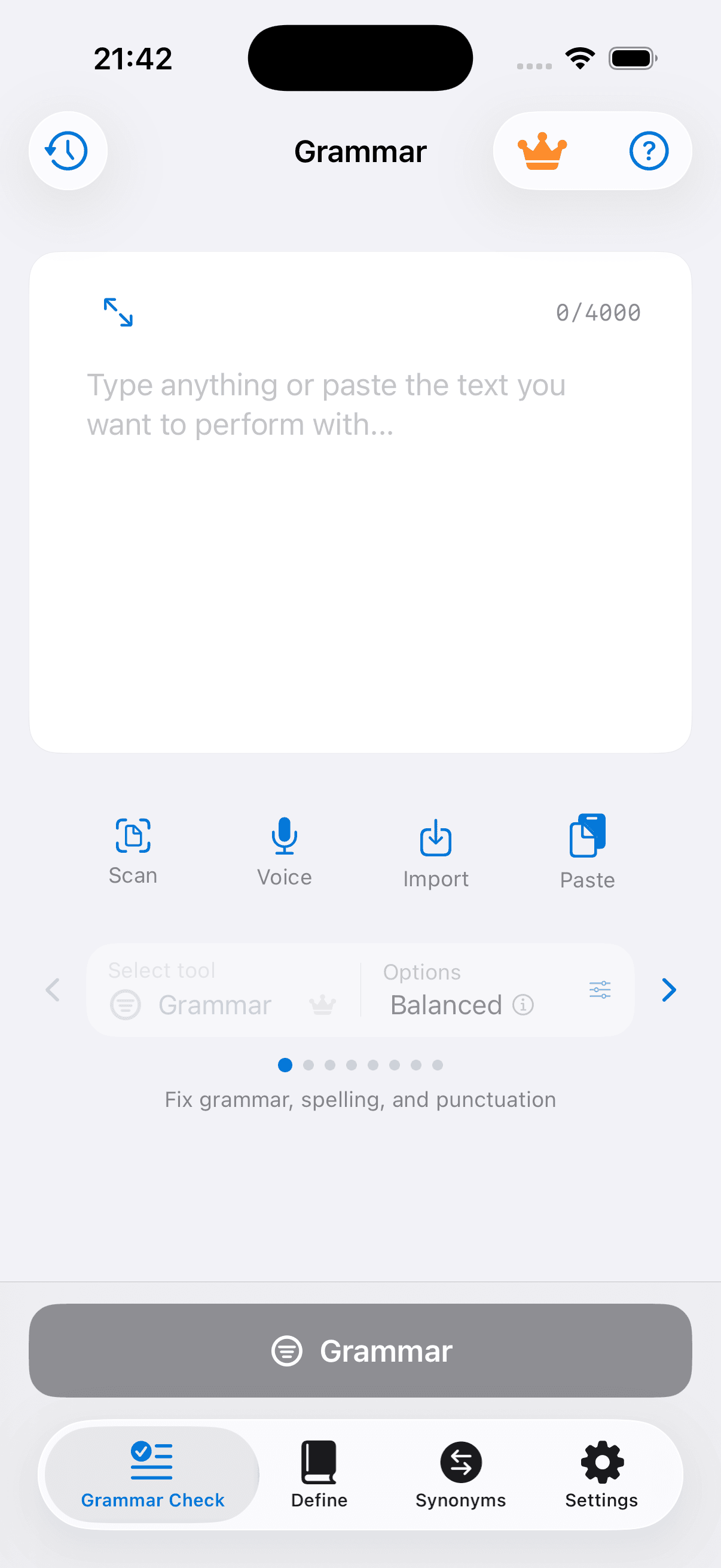 GrammarMe App - Grammar Check Screen